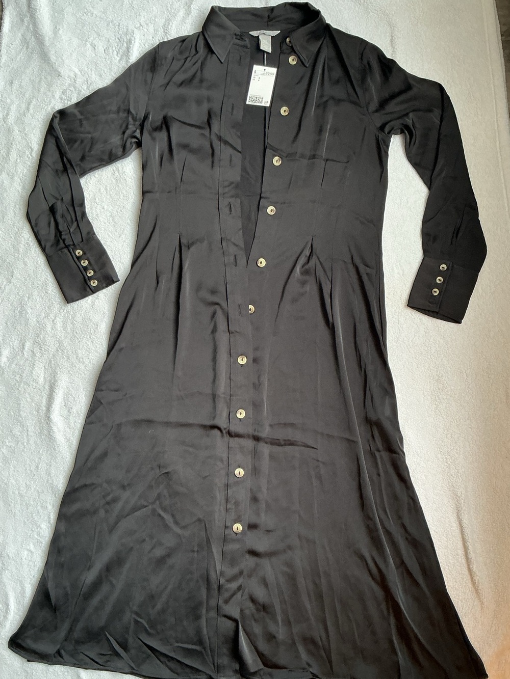 H&M Black Long-Sleeve Button-Front Midi Dress